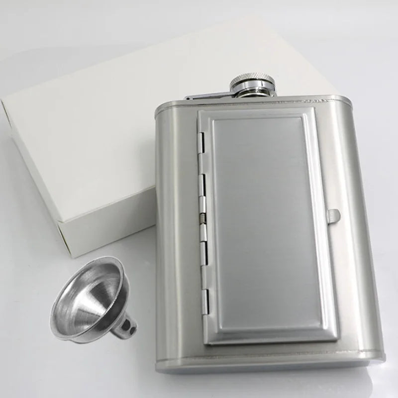Pocket Whiskey Vodka Flasks for Alcohol with Cigarette Case Stainless Steel Portable Creative Alcohol Bottle Groomsmen Gift 6 Oz