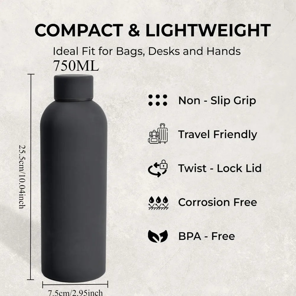 500/750ML Stainless Steel Thermos Cup Rubber Paint Sports Water Bottle Thickened Small Mouth Kettle Travel Bottle BPA Free