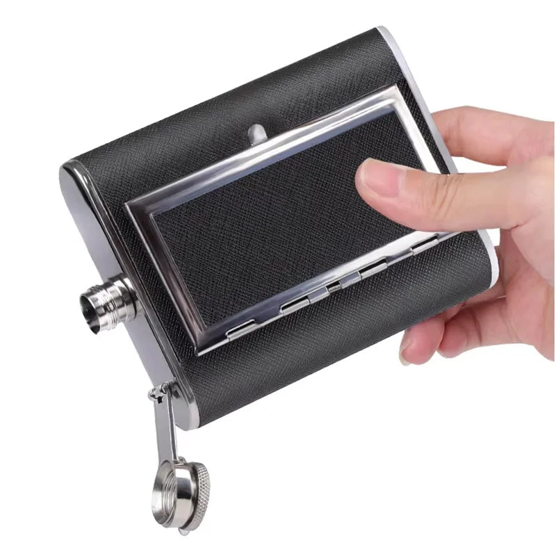 Pocket Whiskey Vodka Flasks for Alcohol with Cigarette Case Stainless Steel Portable Creative Alcohol Bottle Groomsmen Gift 6 Oz
