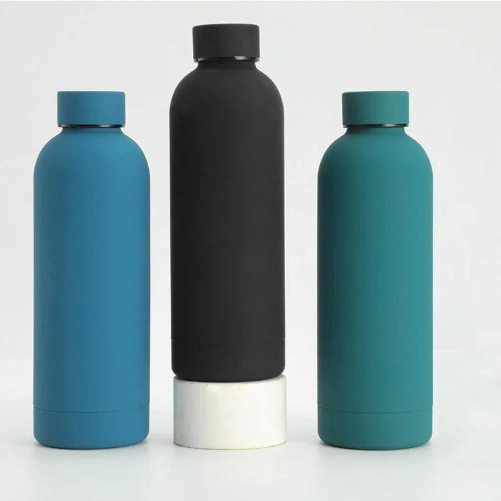 500/750ML Stainless Steel Thermos Cup Rubber Paint Sports Water Bottle Thickened Small Mouth Kettle Travel Bottle BPA Free