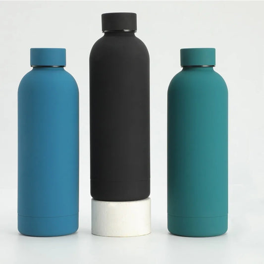 500/750ML Stainless Steel Thermos Cup Rubber Paint Sports Water Bottle Thickened Small Mouth Kettle Travel Bottle BPA Free
