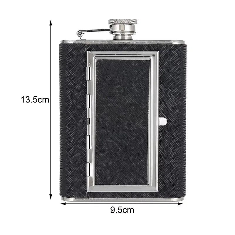 Pocket Whiskey Vodka Flasks for Alcohol with Cigarette Case Stainless Steel Portable Creative Alcohol Bottle Groomsmen Gift 6 Oz
