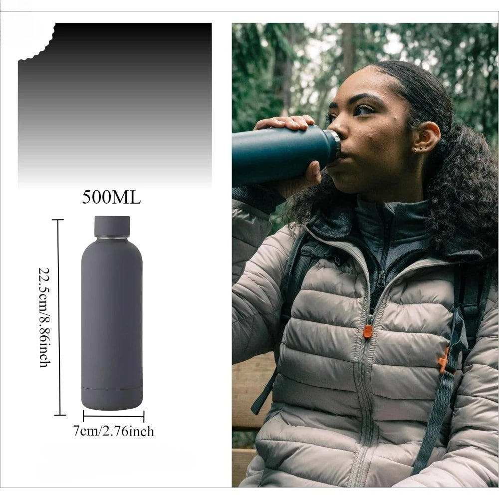 500/750ML Stainless Steel Thermos Cup Rubber Paint Sports Water Bottle Thickened Small Mouth Kettle Travel Bottle BPA Free